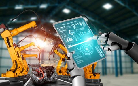 工业革命和自动化制造过程的人工智能概念用于工厂生产装配的机械化